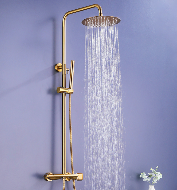 QISHENG Exposed Shower System, Black Thermostatic Shower System, Shower System with Anti Scald Brass Thermostatic Valve, Rain Shower System With Handheld Spray, Wall Mount Dual Funtions Shower System