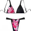 ZAFUL Women's Triangle Bikini Set Bow Decor Spaghetti Straps Bikini Swimsuit 2 Pieces Thong Bathing Suits (3-Black, M)