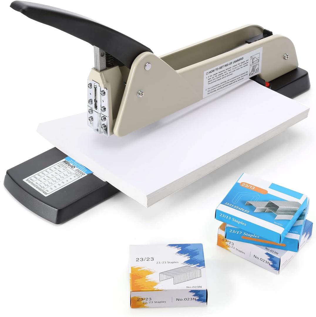 Long Reach Stapler, Heavy Duty Long Arm Stapler, 200 Sheets Capacity, 4000 Staples Gift, 9.84 Adjustable Stapling Depth Suitable for Booklets & Office Document, Fixable Paper Guide