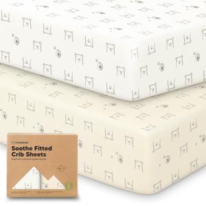 KeaBabies 2-Pack Organic Crib Sheets for Boys, Girls - 52x28 Fitted Crib Mattress Sheet Neutral, Breathable Jersey Cotton Cover for Baby Bed, Toddler Mattress, Soft & Cute Prints (Bumble Bear)
