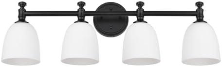 Ntsunxeko Black Bathroom Vanity Light, 4-Light Bathroom Light Fixtures Over Mirror, Traditional Vanity Lights for Living Room, Milk White Bell Glass Shades, Standard E26 Base, Matte Black