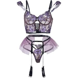 HHX Women Lingerie Sexy Teddy One-Piece Lace Babydoll Fishnet BabyDoll Bodysuit Nightie (S, Purple)