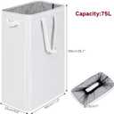 efluky Slim Laundry Basket, Narrow Laundry Hamper with Handles, Collapsible Dirty Clothes Hamper, Tall Laundry Bin for Laundry Room, Dorm and Bedroom, 12.7 Gallons(75L) White