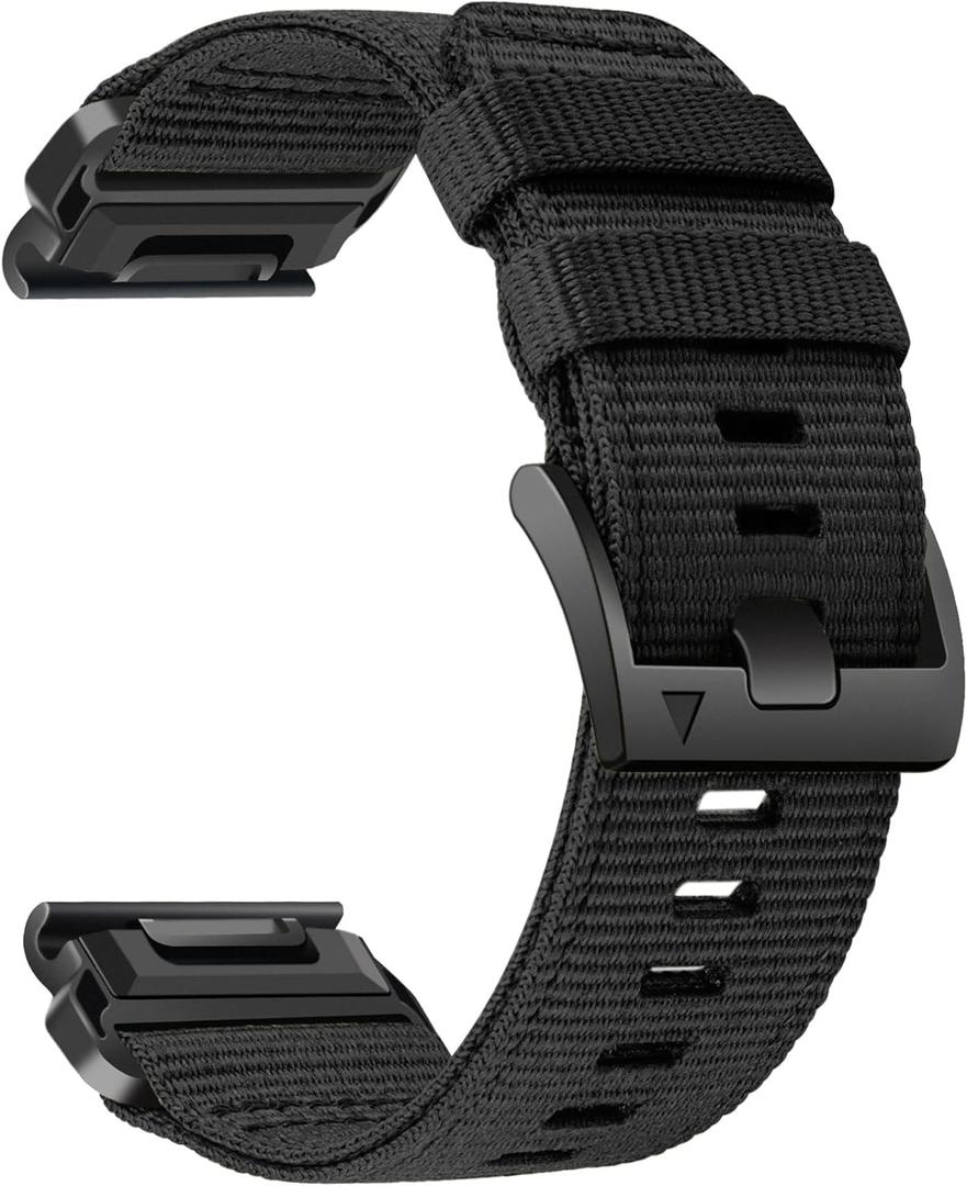 Abanen Rugged Nylon Watch Bands for Garmin Fenix 8 51mm / Enduro/Instinct 2X / epix Pro 51mm, Adjustable Sports Wrist Strap with Stainless Steel Clasp for Fenix 7X / 6X /5X, Instinct 3 50mm (Black)
