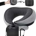 SZXYX Neck Travel Pillows for Airplanes, 100% Pure Memory Foam Neck Pillow for Airplanes, Comfortable Breathable Cover, 360 Support Stowable Pillows for Sleeping, Car, Airport Travel Essentials L (Grey)