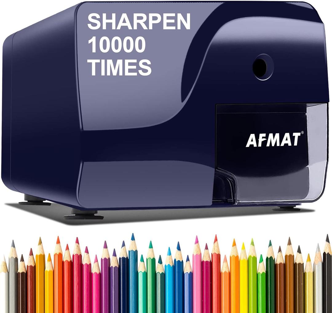 AFMAT Electric Pencil Sharpener Heavy Duty, Colored Pencil Sharpeners for 6-8mm Pencils, Fast Sharpen in 3-5s, 3 Sharpness Setting, 10,000+ Sharpening for Classroom, School, Home, Blue PS107