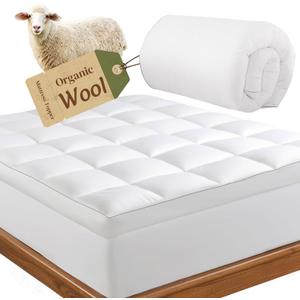 HOMBYS 2000GSM Australian Wool Mattress Topper Queen, 100% Merino Wool Fill with High-Thread-Count Cotton Shell, Extra Plush & Supportive Mattress Pad for Pressure Relief, 80"x60"