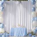 50ftx14FT Wrinkle Free White Backdrop Curtain, 10 Panels 14FT Height White Wedding Backdrop Drapes, Silky Polyester Back Drop Cloth for Birthday Photography Background Party Backdrop Draping