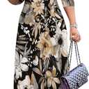 PinkPatty Plus Size Maxi Dresses for Women Casual Flowy Long Dress 3/4 Sleeve V Neck Wrap Dress with Belt (Large, A-floral/Black)