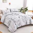 Dobuyly Floral Quilt King Size Set, Grey and White Botanical Bedspread Coverlet Set 3 Pieces, Soft Lightweight Microfiber King Size Quilts for Bed All Season, 110"x90"