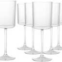 Ciaell 11 PCS Plastic Ribbed Wine Glasses - 10 OZ Plastic Square Wine Glasses with Stem - Disposable Champagne Cups for Parties & Weddings & Party