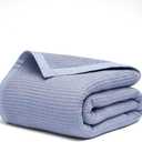 Salt Earth GOTS Certified 100% Organic Cotton Throw Blanket, 90" X 90" Waffle Blankets & Throws for Bed, Throw Blanket for Couch, Modern and Cozy Blanket, All Season, Comfy Soft Blanket(Powder Blue)