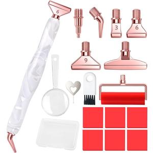 RaySoar Diamond Art Pens Diamond Art Tools Painting Pen with Screw Metal Tips Multi-Placer Tool Accessories for Adults Gem Rhinestone Picker Stylus White (Blooming White-Rose Gold tips)