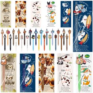 Sayglossy 25 Set Inspirational Pens Gifts Bulk Positive Animal Ballpoint Pens with Bookmarks Cute Employee Appreciation Gift for Reading Party Prize Teachers Nurse Coworker Team Staff Office Supplies