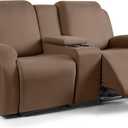 TAOCOCO Reclining Loveseat with Middle Console Slipcover, 4 Piece Polyester Fabric Stretch Loveseat Recliner Sofa Covers, Soft Washable Furniture Protector (Light Coffee, 2 Seater with Console Cover)