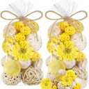 Riceshoot 2 Pack Decorative Balls Potpourri Bowl Filler Decor Natural Vase Bowl Filler Assorted Spherical Rattan Twigs Wicker Balls Cotton for Home Centerpiece(Lemon Yellow)