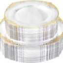 100 PCS Clear and Gold Plastic Plates for 50 Guests, Clear Disposable Plates Include 50 PCS Dinner Plates, 50 PCS Dessert Plates for Party, Wedding and Graduation