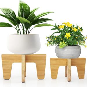 Plant Stand Indoor Outdoor, Plant Holder Sturdy Single Flower Pot Stand Planter Stand Stool Display Decorative for Desktop Counter Room (Natural 2 Pack)