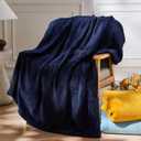 NEWCOSPLAY Super Soft Throw Blanket Dark Navy Premium Silky Flannel Fleece Leaves Pattern Lightweight Bed Blanket All Season Use (Dark Navy, Throw(50"x60"))