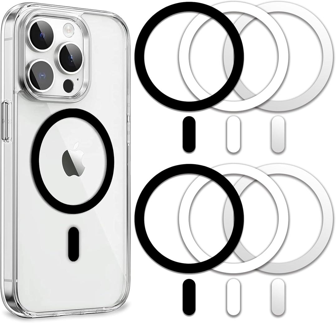 Metal Ring Compatible with MagSafe Sticker Designed for iPhone 12~17, Circle Magnetic Magnet Adapter Rings for Phone Case (Black White Silver)