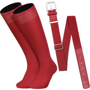 Baseball Socks and Belt Combo Set for Youth Boys Girls Adult, Softball Tball Belt Socks with Elastic Belts (Large, Burgundy)