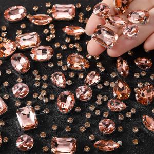 WILLBOND 156 Pcs Sew on Rhinestones Claw Flatback Crystal Rhinestones Metal Prong Setting Gems Acrylic Glass Sewing Gems for Clothes DIY Craft Shoes Dress Jewelry Making(Champagne)