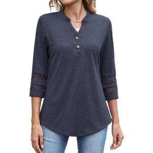 CiCiBird Womens 3/4 Sleeve Blouses Casual Button V Neck Shirt 2025 Trendy Tops (XL)