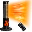 1500W Space HeaterElectric Fireplace Heaters Indoor Portable with ECO Mode, PTC Ceramic, 3D Flame, 12H Timer, Remote Control, 80 Oscillation, Heating & Fan Modes for Home & Office