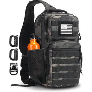 Rover Sling Pack Tactical Shoulder Sling Bag Backpack with Bottle Holder Crossbody Chest Bag, Black Camo (13L)