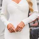Theenkoln Knee Length Sweater Dresses:Women Long Sleeve Twist Knot 2025 Fall Winter Ribbed Knit Sweater Dress (White)