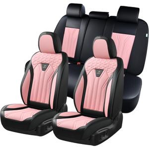 FLORICH Leather Seat Covers, Car Seat Covers Full Set, Car Seat Protectors 5 Seats, Pink Driver Seat Covers Fit for Most Cars Trucks SUV