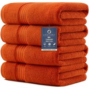COZYART Luxury Bath Towels 4 PCS, 27x54 650 GSM Turkish Cotton Burnt Orange | Zero Twist 100% Ring Spun Cotton, Fluffy, Ultra Soft, Super Absorbent, Quick Dry, Large Towels for Hotel Spa Bathroom Shower