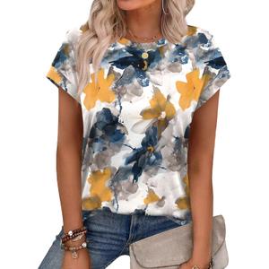 Alaroo Womens Summer Tops Short Sleeve Shirts Crew Neck Cute Trendy Tunic Blouses (S-3XL) (Medium, Print 08)