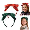 2Pcs Christmas Headbands Velvet Bow Headbands Red Green Velvet Hairband Hair Accessories Christmas Gifts for Women Girls (Red and Green, One Size) (1 Count (Pack of 2))