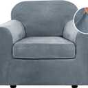 H.VERSAILTEX Rich Velvet Stretch 2 Piece Cover Chair Slipcover Sofa Cover Furniture Protector Couch Soft with Elastic Bottom Chair Couch Cover with Arms Width Up to 49 Inch(Chair, Stone Blue)