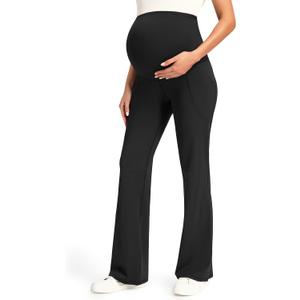 JOYSPELS Smooth Feeling Maternity Bootcut Pants with Pockets Over The Belly Flare Maternity Leggings Pregnancy Yoga Pants (XX-Large, Black)
