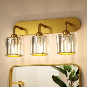 Keonjinn 3-Light Gold Bathroom Light Fixtures Over Mirror, Crystal