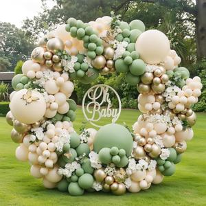 Sage Green Gold Balloon Arch Kit, Sage Green Sand White Beige Metallic Gold Balloons Garland Kit for Bridal Shower Birthday Wedding Jungle Safari Party Decor