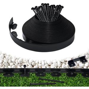 Landscape Edging Border 60 FT 2 Inch Tall with 120 Spikes, Plastic Edging for Landscaping, Garden Edging Border， Flower Bed, Paver and Lawn Edging Border, Black