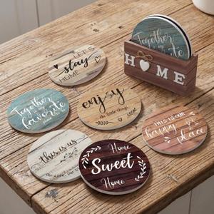 Queekay Trivets Set of 6, 7" Trivets for Hot Dishes Housewarming Gifts New Home, Pots and Pans Farmhouse Trivet Set with Holder Heat Resistant Mat Countertop Protectors for Home Kitchen(Farmhouse)