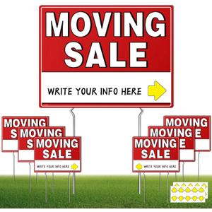 7Pcs WEATHER-PROOF Moving Sale Signs, 17" x 13", Double-Sided with Arrow Stickers & Metal Stakes