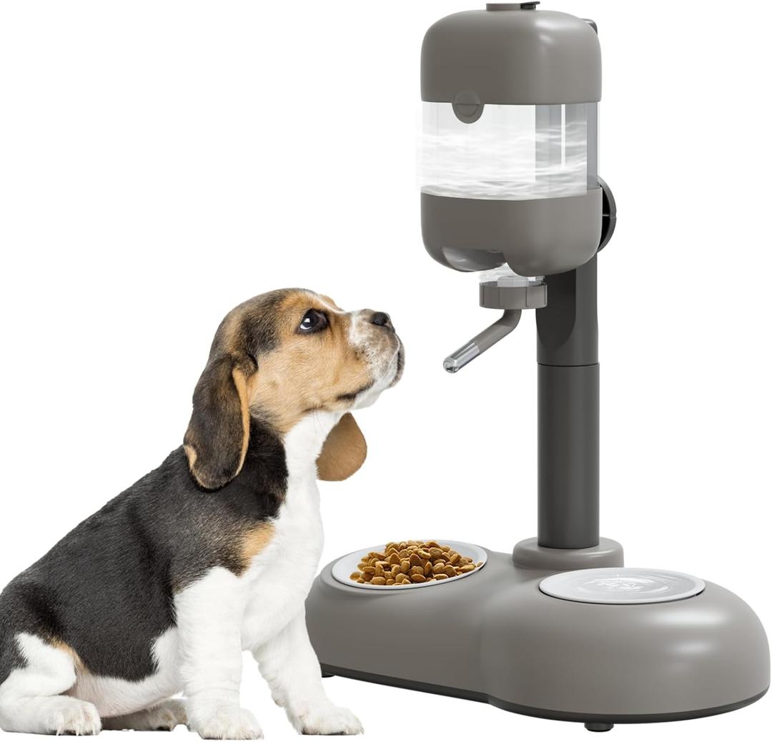 Puppy Bowls for Small Dogs,3 in 1 Bowl Set with Puppy Water Bottle and 2 Food Grade Ceramic Bowls,15Tilted Dog Food and Water Bowl Set for Cats,Rabbits,Ferrets,Small Sized Dogs (Gray)