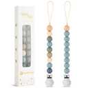 2 Pack Pacifier Clips, Silicone Pacifier Clip for Baby Boys and Girls, Baby Pacifier Strap with Silicone Beads, Soother Dummy Holder, Pacifier Holder, Keeps Pacifier Clean (Wilderness/Ether)