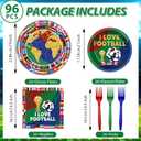 96Pcs 2026 World Soccer Tournament Cup Party Plates and Napkins Soccer Theme Decoration Football Sports Events Paper Disposable Plates Sport Tableware Set for International World Flags Favors 24 Guest