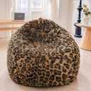 XeGe Faux Fur Leopard Print Bean Bag Chair Cover (No Filler), Fluffy Stuffed Animal Storage Cheetah Bean Bag Home Decor, Furry Fuzzy Big Beanbag Cover for Adults Teens Kids Girls, Anti-Slip, Brown (Large(38"x38"x40"))