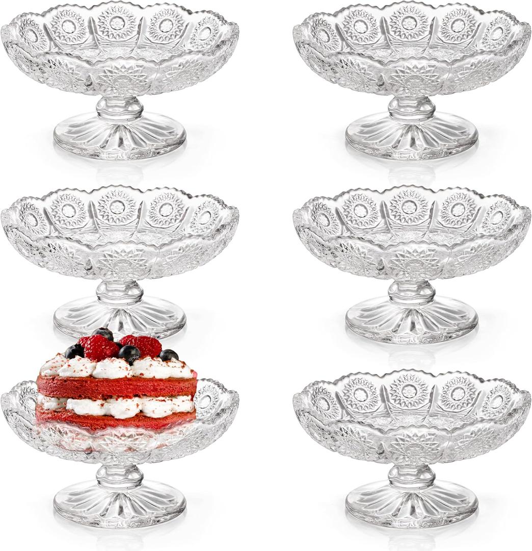 6 Pack Mini Glass Cake Plate, 4'' Dainty Glass Cake Serving Platter, Clear Dessert Display Stand Cat Bowl for Chocolate, Cupcake, Fruit, Wedding, Birthday, Dishwasher Safe