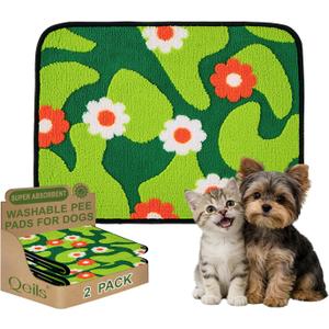 Qeils Reusable Puppy Pads for Small Dogs, Washable Pee Pads with Non-Slip , Absorbent Leakproof Mat for Crates, Playpens, Pet Beds & Whelping, Indoor Potty Training Grass Green, 18"x24", 2 Pack