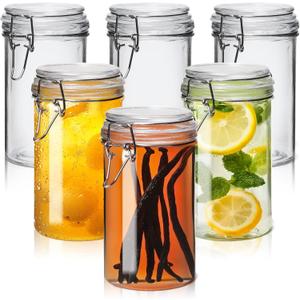 ComSaf Glass Jars with Airtight Lid Set of 6 Mason Jars 17 oz with Lids, Pint Jar, Canning Jar, Airtight Canister with Seal Wire Clip Fastening for Vanilla, Pickle, Cookie, Honey