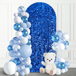 7.2 FT Bling Arch Backdrop Cover, Royal Blue Sequin Wedding Arch Stand Cover, Round Top Fitted Chiara Backdrop Cover for Birthday Party Ceremony Baby Shower Banquet Decoration