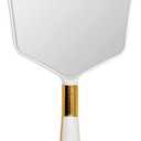 Eaoundm Hand Held Mirror with Handle, Makeup Hand Mirror with Hook Hole for Bathroom and Bedroom, Barbers Haircut Mirror for Home and Salon (6 W X6.8 L inchs, White)